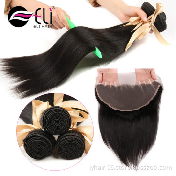16 18 20 Inch Straight Human Hair Weave 1B Human Hair 13X4 Lace Frontal And Bundles Sale